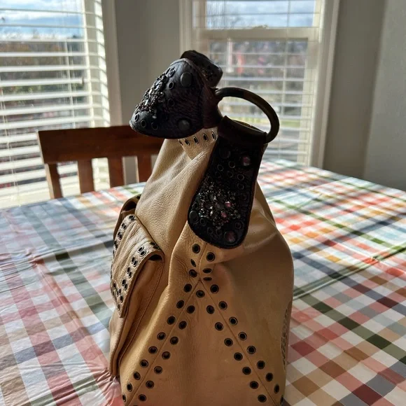 Betsey Johnson Beige Hobo Bag with Black Studs - Picture 3 of 8